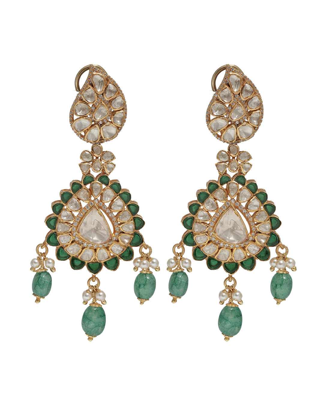 Gold Green Moissanite, Green CZ and Green Onyx Beads Dangler