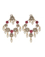 Antique Gold Red Moissanite, CZ, Pearls, and Carved Red Garnet Dangler