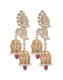 Gold White Moissanite, CZ, Rearls, and Red Garnet Drops Jhumki