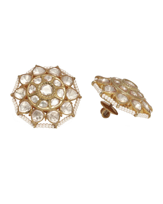 Gold White Moissanite and Pearl Beading Stud