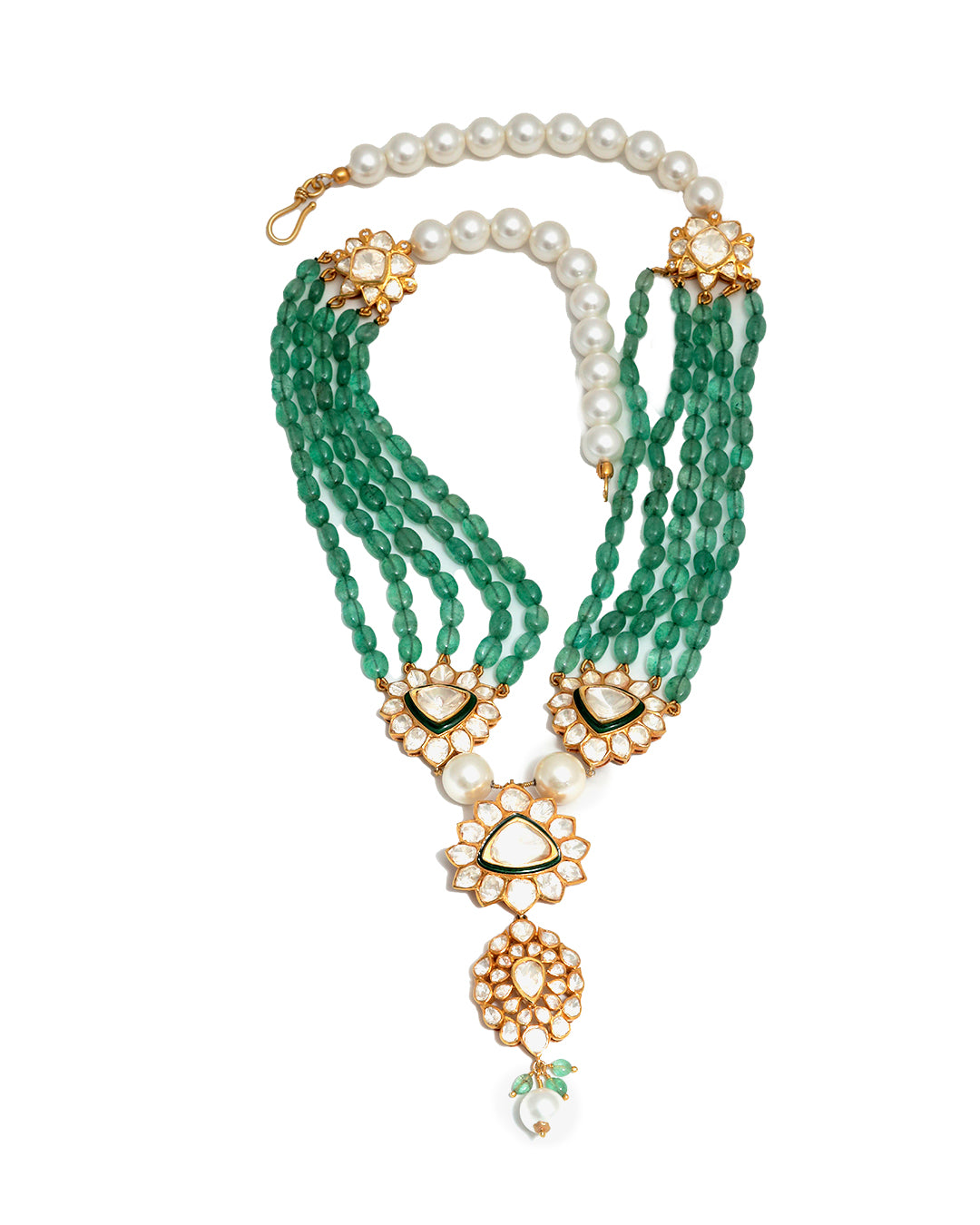 Gold Green Moissanite Pearl Necklace