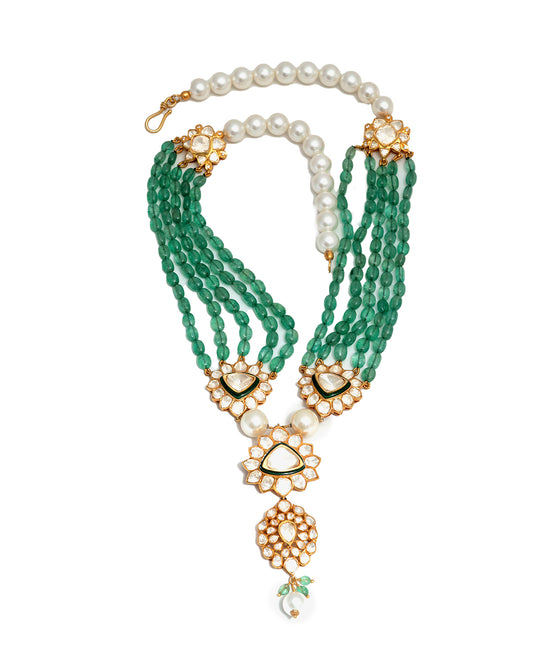 Gold Green Moissanite Pearl Necklace