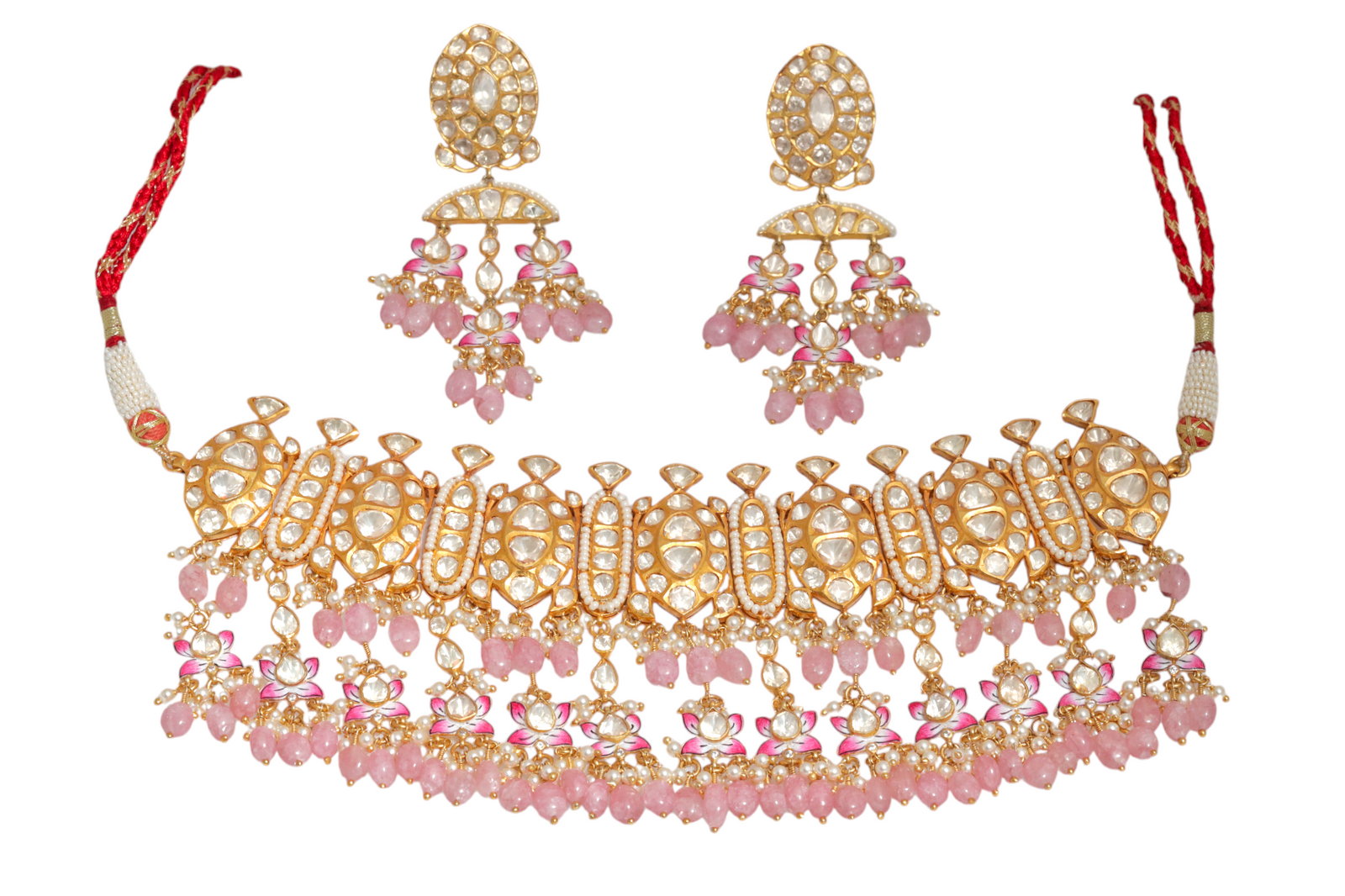 Gold Pink Necklace and Earring Set