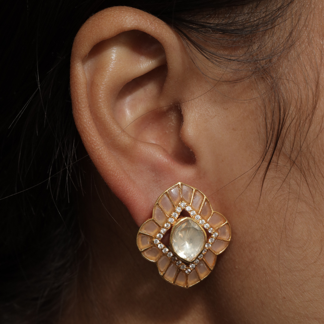 Peach Gold Stud with Rose Quartz