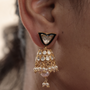 Gold Blue Moissanite, Pearls, and Black Enameling Jhumki