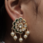 Gold Green Moissanite, Pearls, and Green Enameling Stud