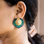 Gold Green CZ and Blue Enameling Studds