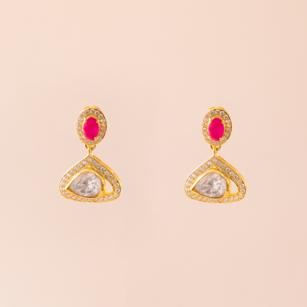 Gold Moissanite, and Red CZ Small Hanging