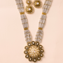 Antique Gold White Oxidized Necklace and Earrings Set